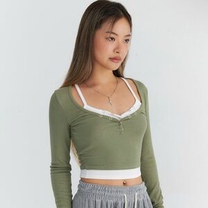 Lewkin GREY Layered Front Button Long Sleeve!